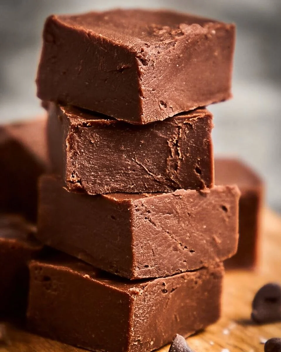 Delicious easy 3 ingredient chocolate fudge ready to be served