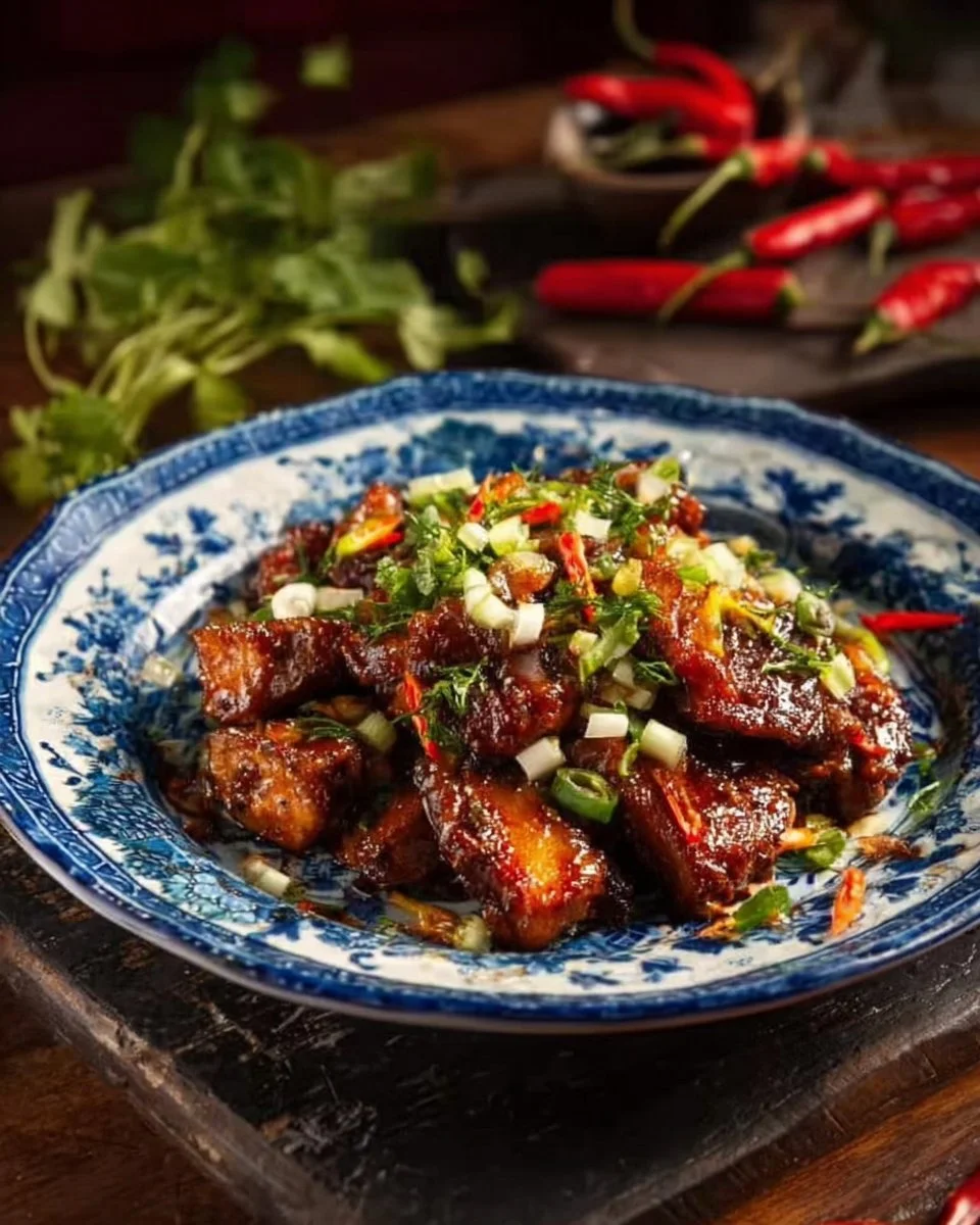 Delicious scallion chicken served on a plate with fresh scallions and rice.