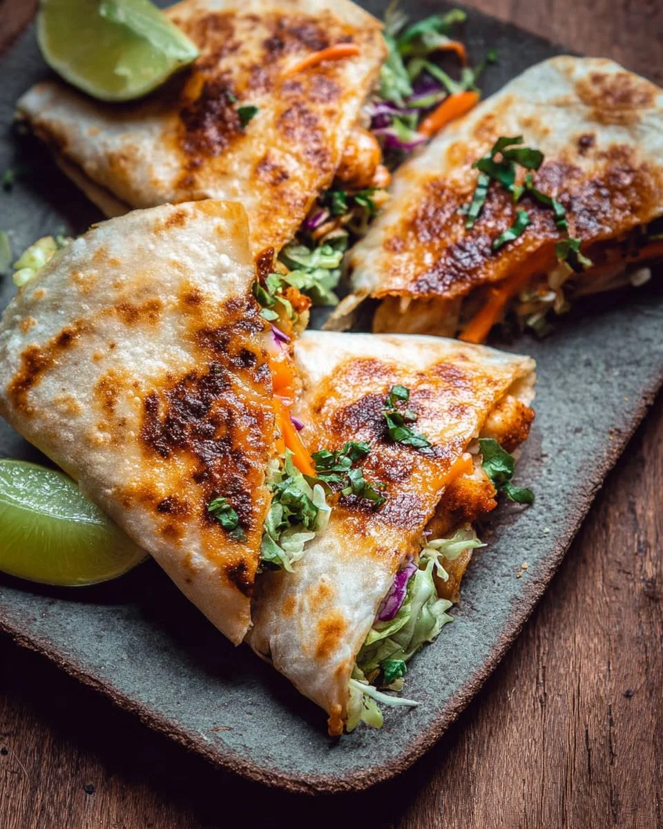 Delicious folded crispy buffalo chicken wraps with fresh ingredients