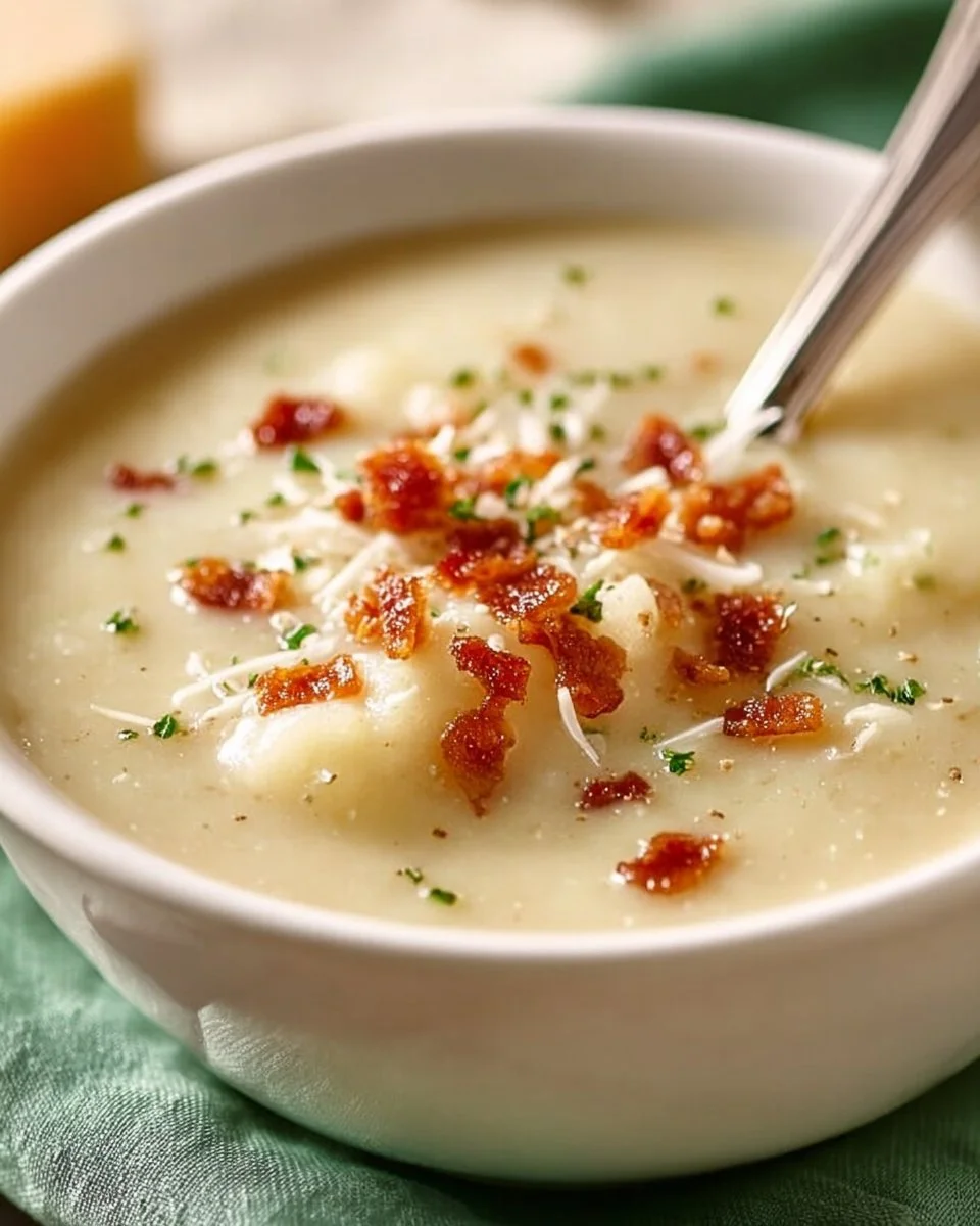 Bowl of gluten-free Instant Pot potato soup with fresh herbs garnish