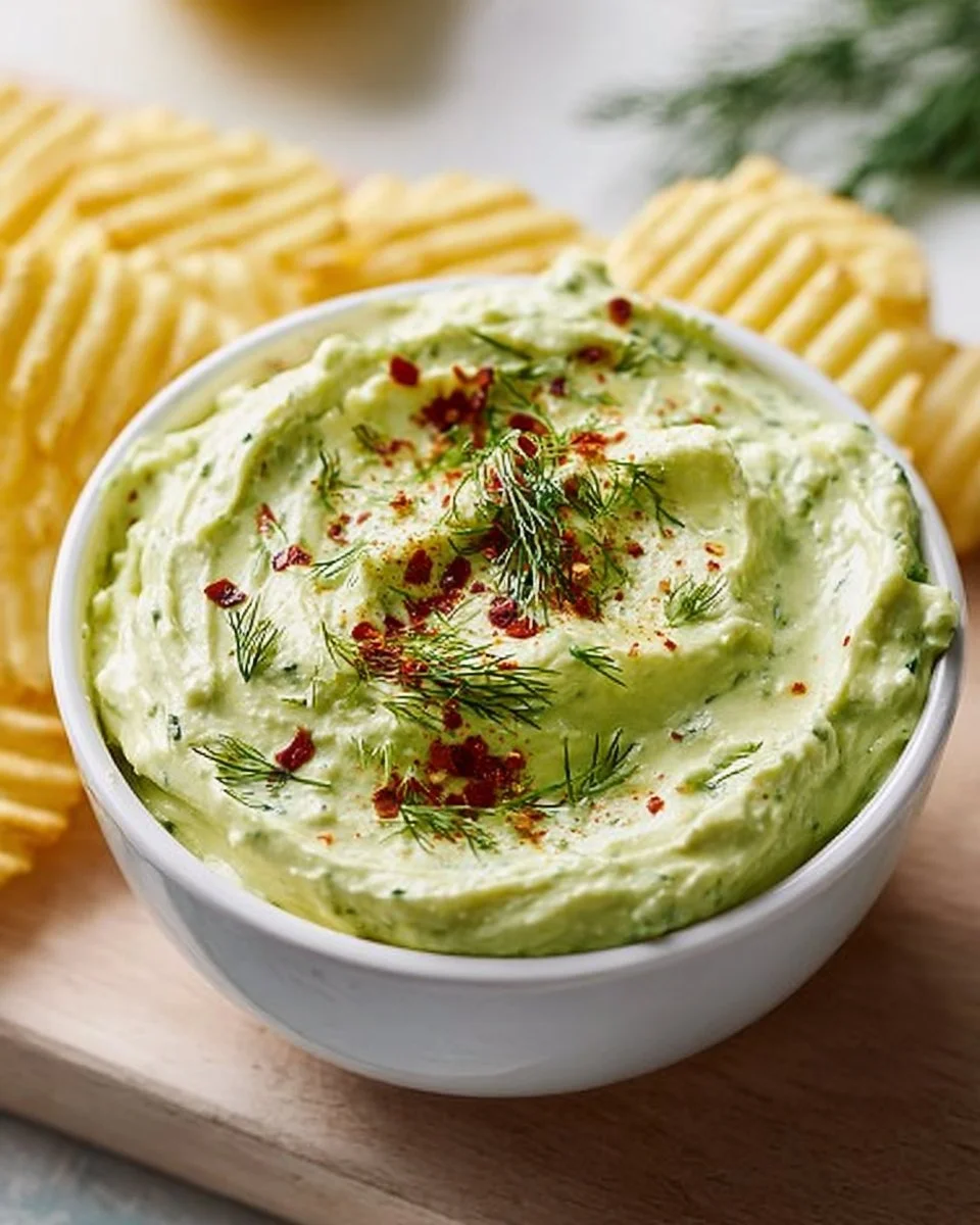 Creamy avocado cottage cheese dip served in a bowl with fresh vegetables.