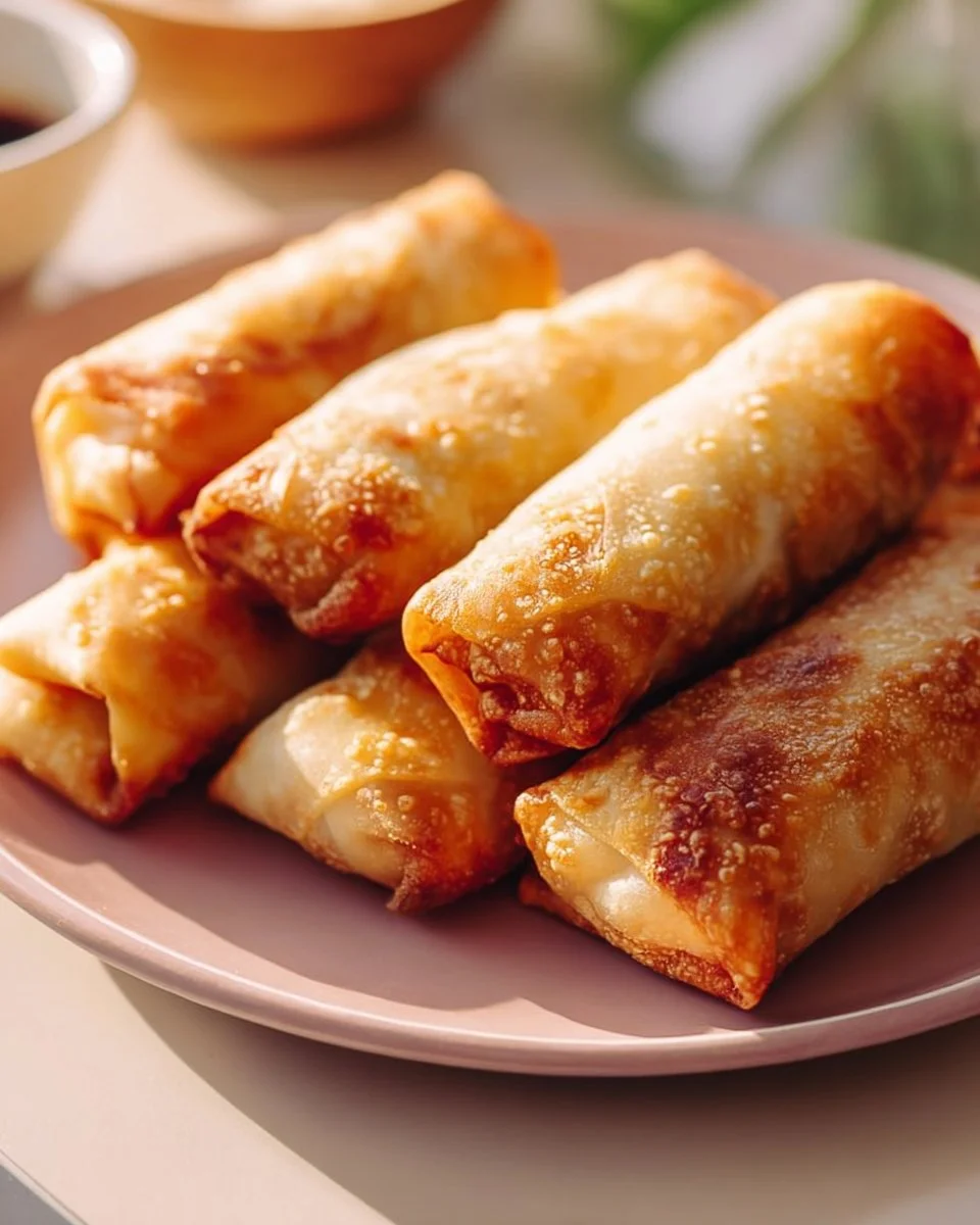 Healthy baked egg rolls with ground turkey and vegetables on a plate