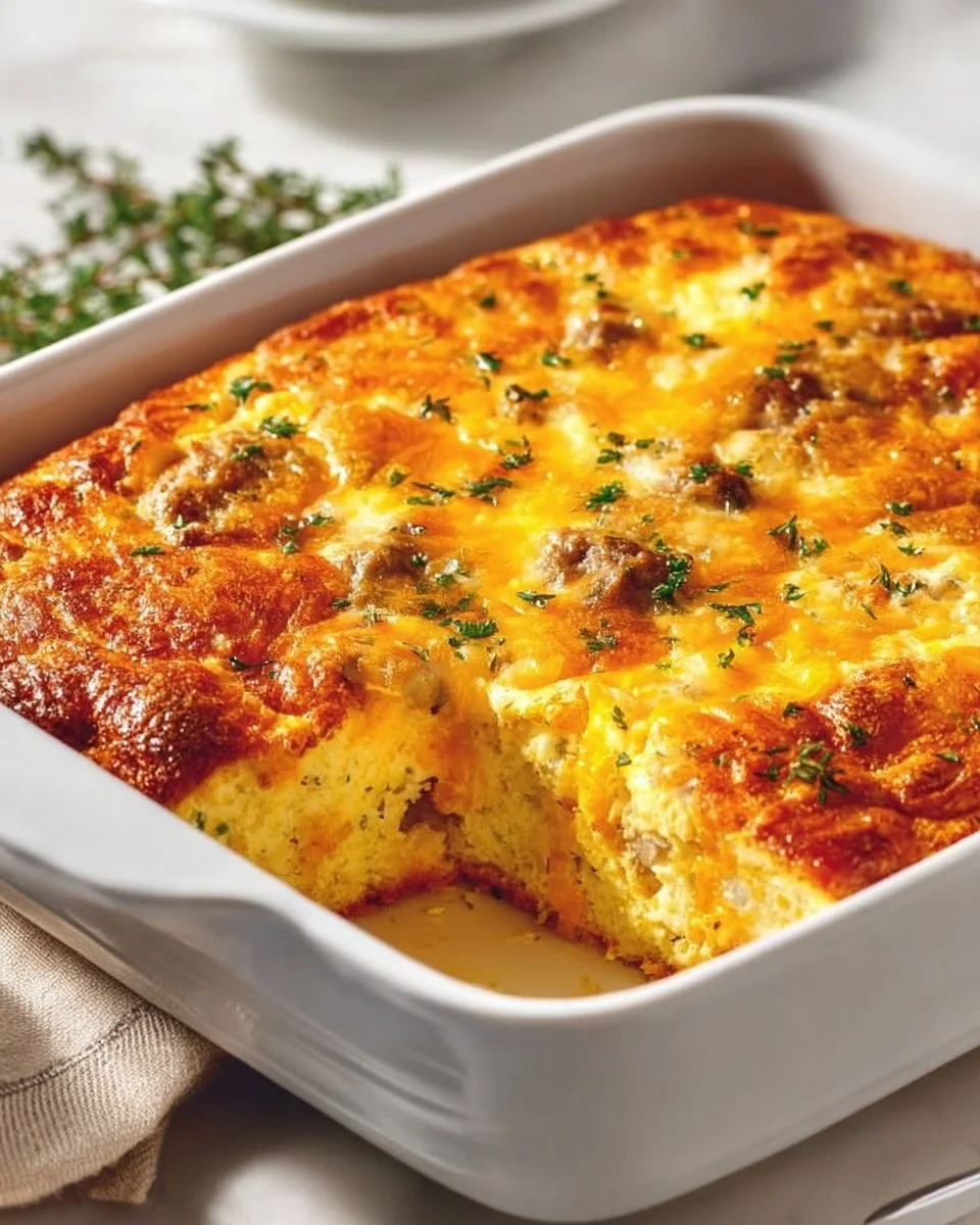 Hearty ground turkey breakfast casserole served in a baking dish