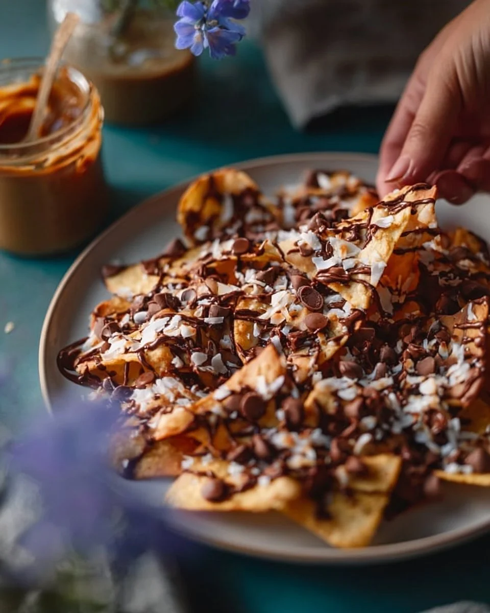 Delicious homemade apple nachos topped with caramel and nuts