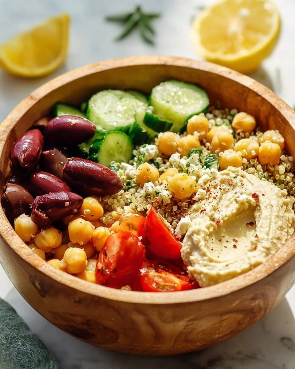 Homemade Mediterranean Bowl with fresh vegetables and grains