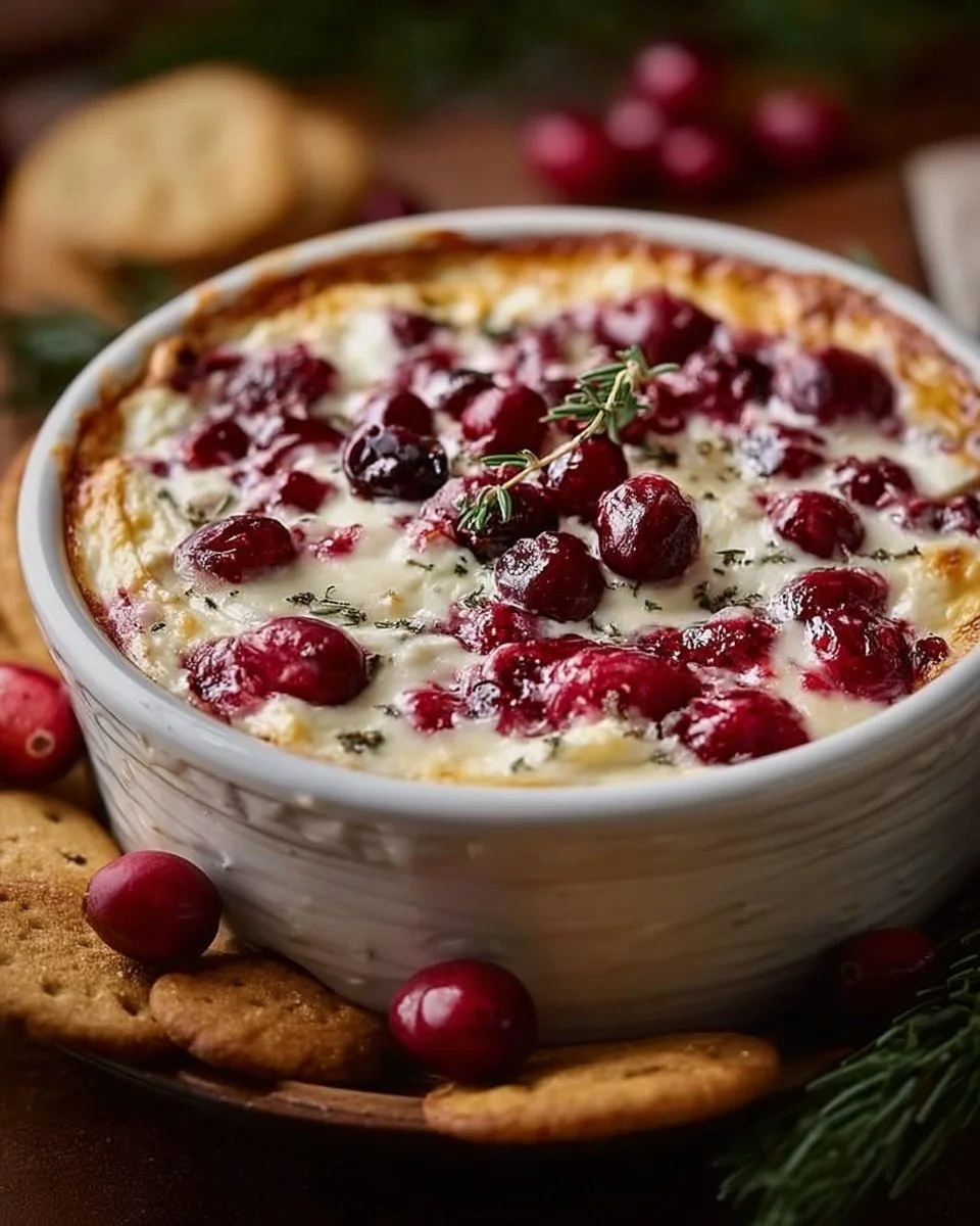 Irresistibly creamy baked cranberry cream cheese dip served in a rustic dish.
