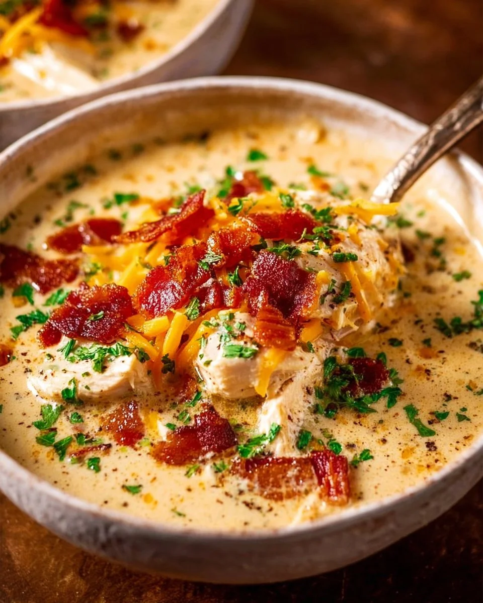 Delicious Keto Crack Chicken Soup in a bowl garnished with herbs