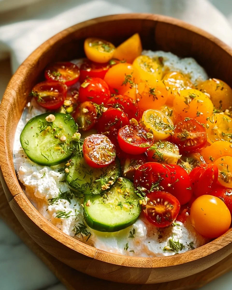 Savory Keto Cottage Cheese Bowl with fresh ingredients and vibrant toppings