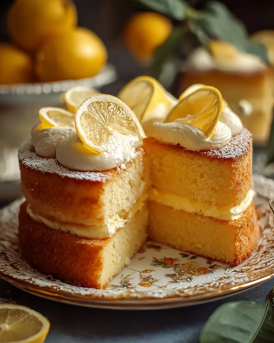 Slice of fluffy Lemon Cloud Cake topped with lemon zest and whipped cream
