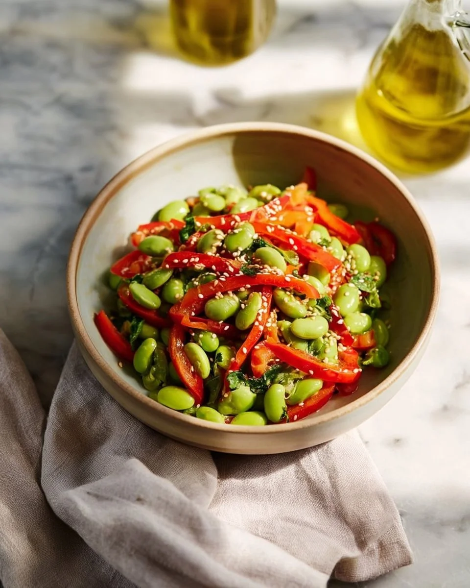 Light Roasted Edamame Salad with vibrant vegetables and dressing