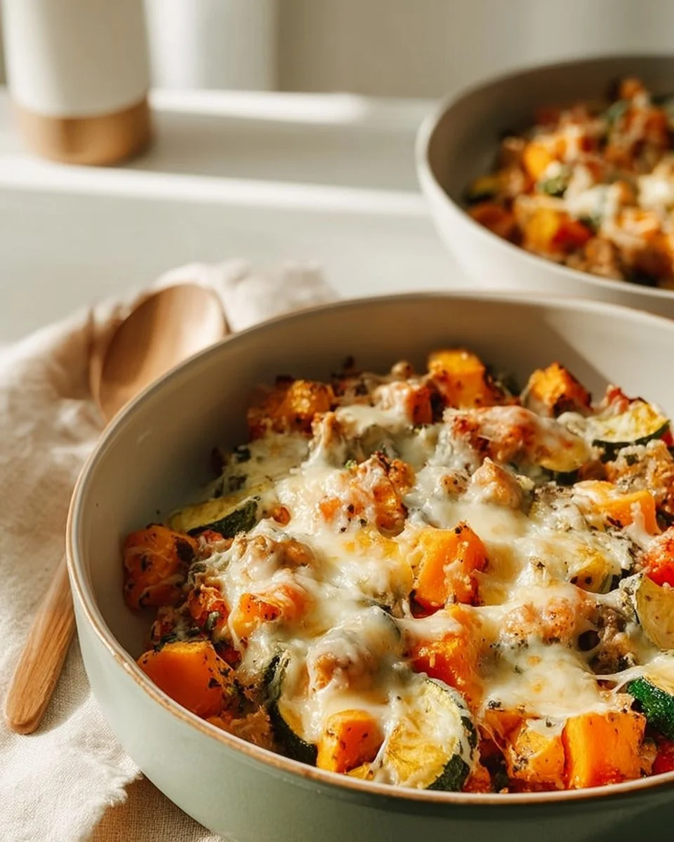 Ground Turkey Sweet Potato Zucchini Bake ready to serve