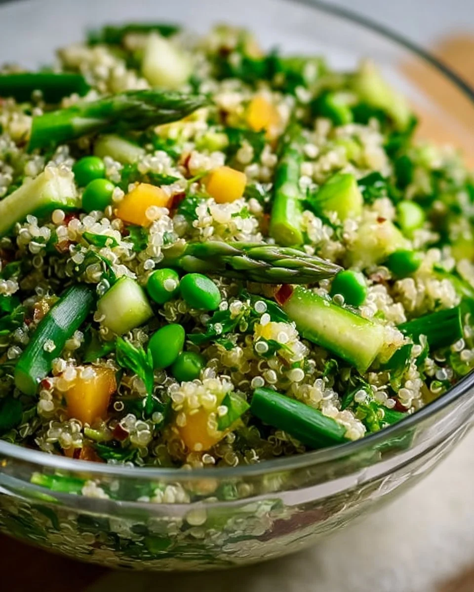 Colorful Quinoa High Protein Asian Salad with fresh vegetables and dressing
