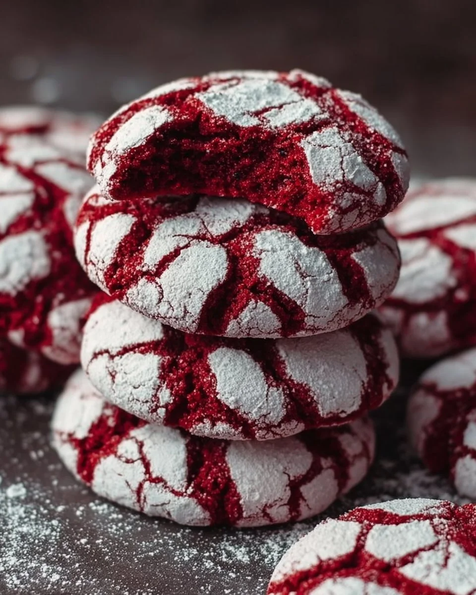 Delicious Red Velvet Crinkle Cookies with a soft, chewy texture.