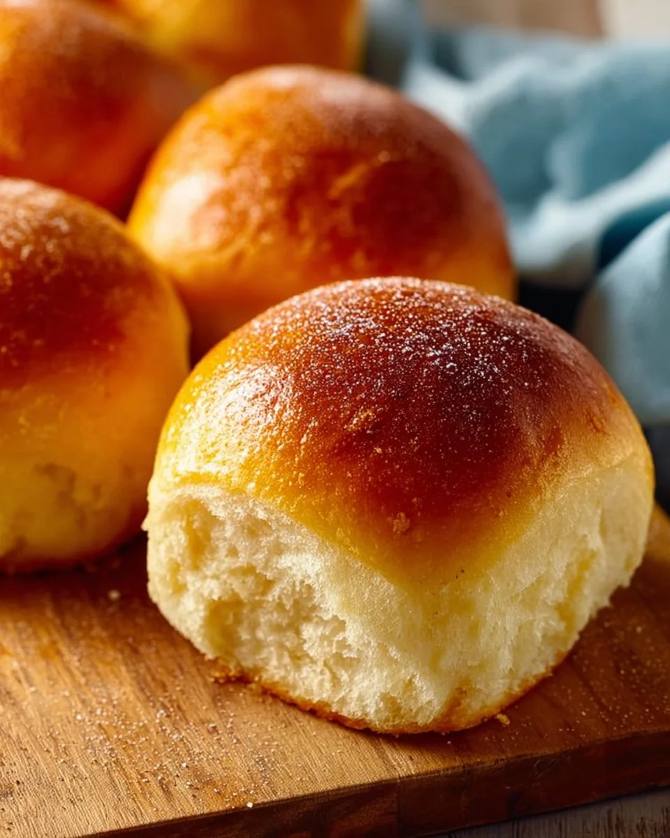 Fluffy homemade cottage cheese bread rolls on a wooden table