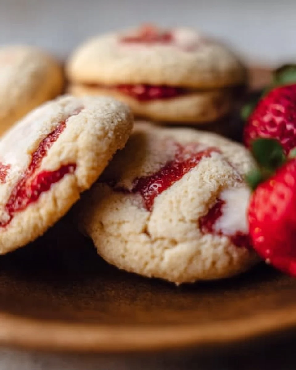 Delicious strawberry cheesecake cookies with fresh strawberries and creamy cheesecake flavor