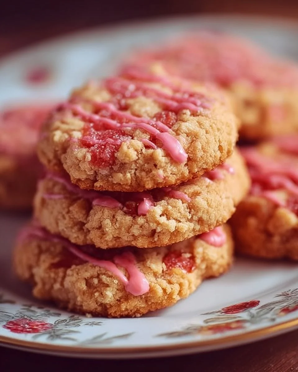 Delicious strawberry crunch cookies with a crunchy topping and fresh strawberries