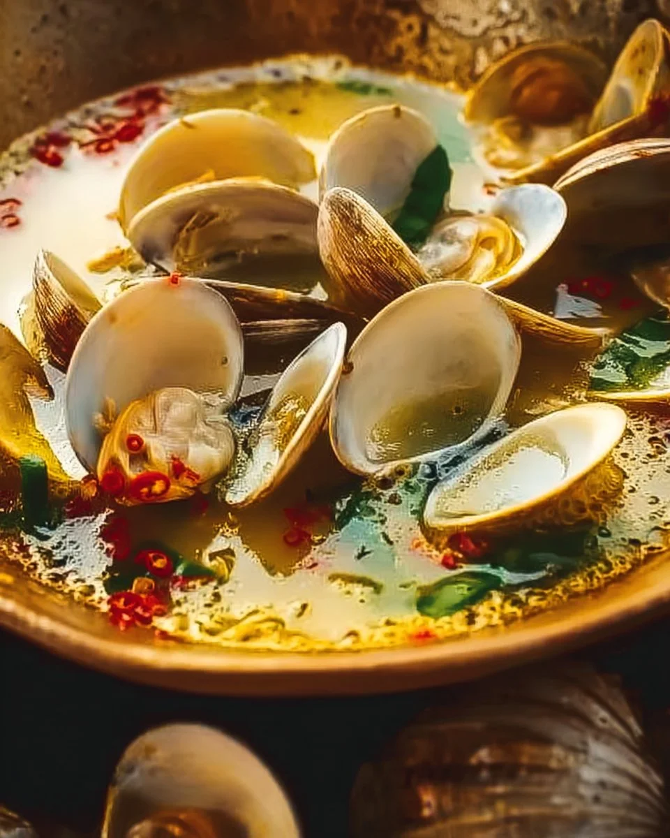 Delicious Tropical Coconut Broth Clams with Lemongrass in a bowl