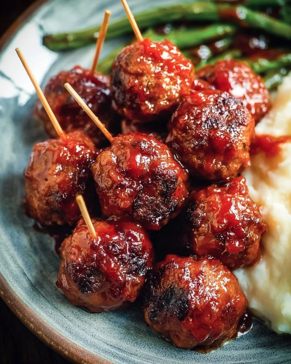 Delicious BBQ meatballs served with dipping sauce on a white plate