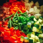 Crockpot Summer Vegetable Soup with colorful fresh vegetables in a bowl