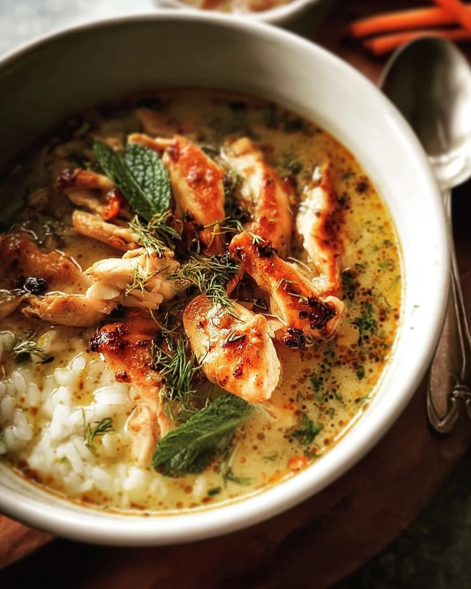 Curry Chicken Lemongrass Broth Bowl with fresh herbs and spices