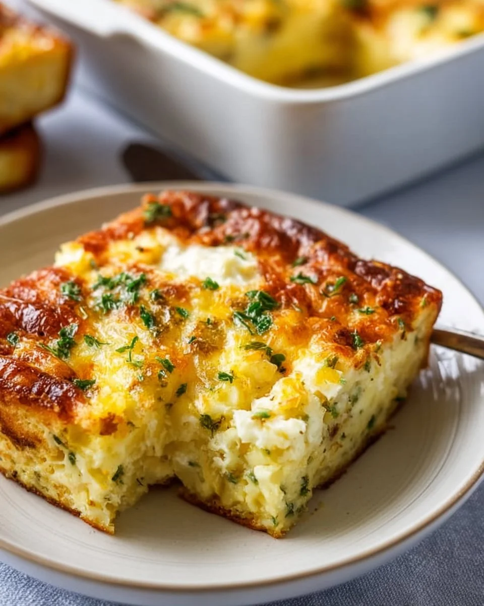 Easy breakfast casserole with potatoes baked to perfection