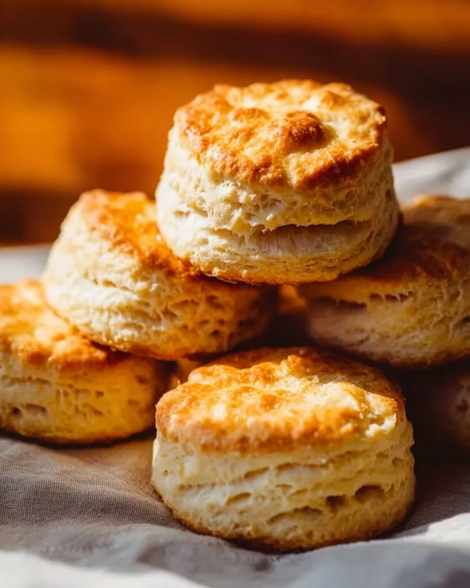 Freshly baked easy homemade biscuits on a wooden table.