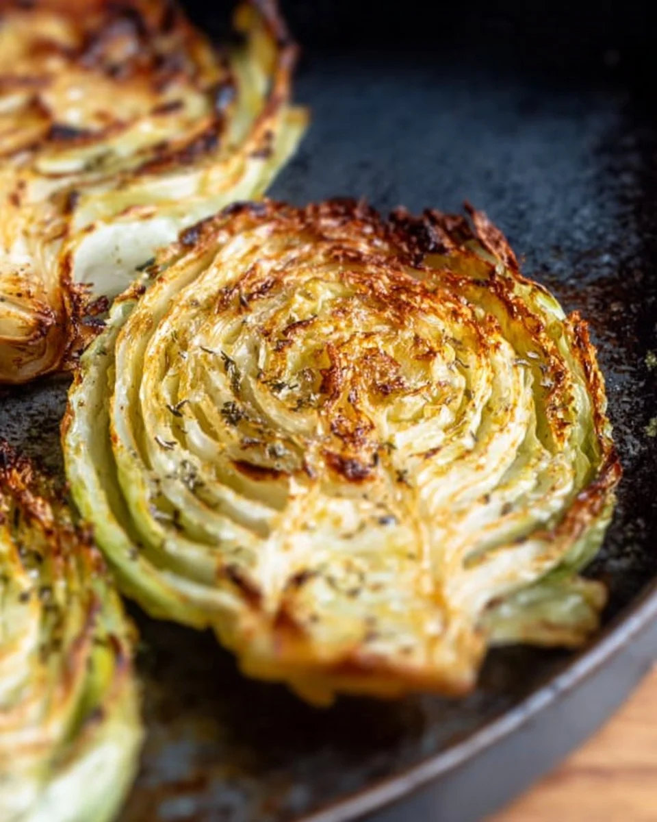 Delicious easy roasted cabbage steaks served on a plate