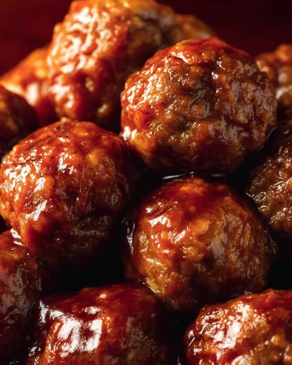 Homemade BBQ meatballs on a plate garnished with fresh herbs