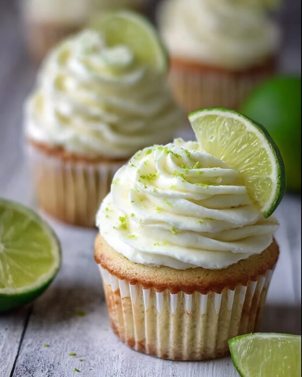 Delicious Key Lime Cupcakes topped with creamy frosting and lime zest