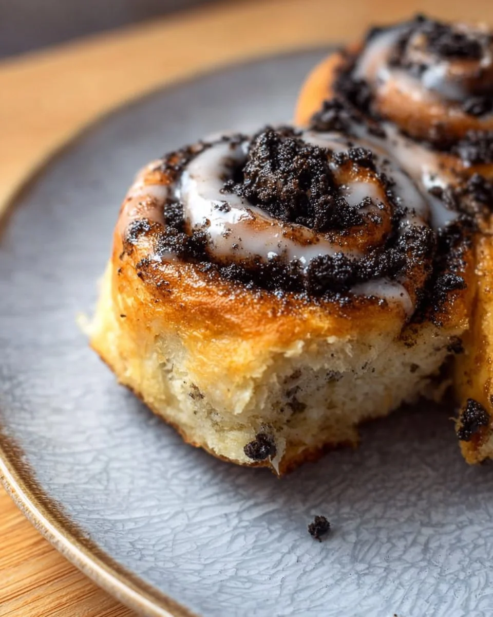 Deliciously baked Oreo Cinnamon Rolls topped with icing and crushed Oreos.