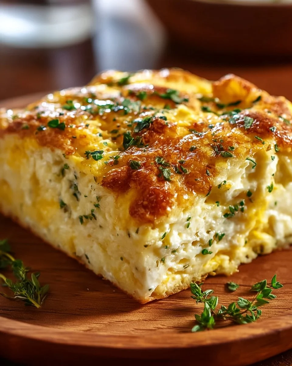 Fluffy cottage cheese egg bake served in a dish