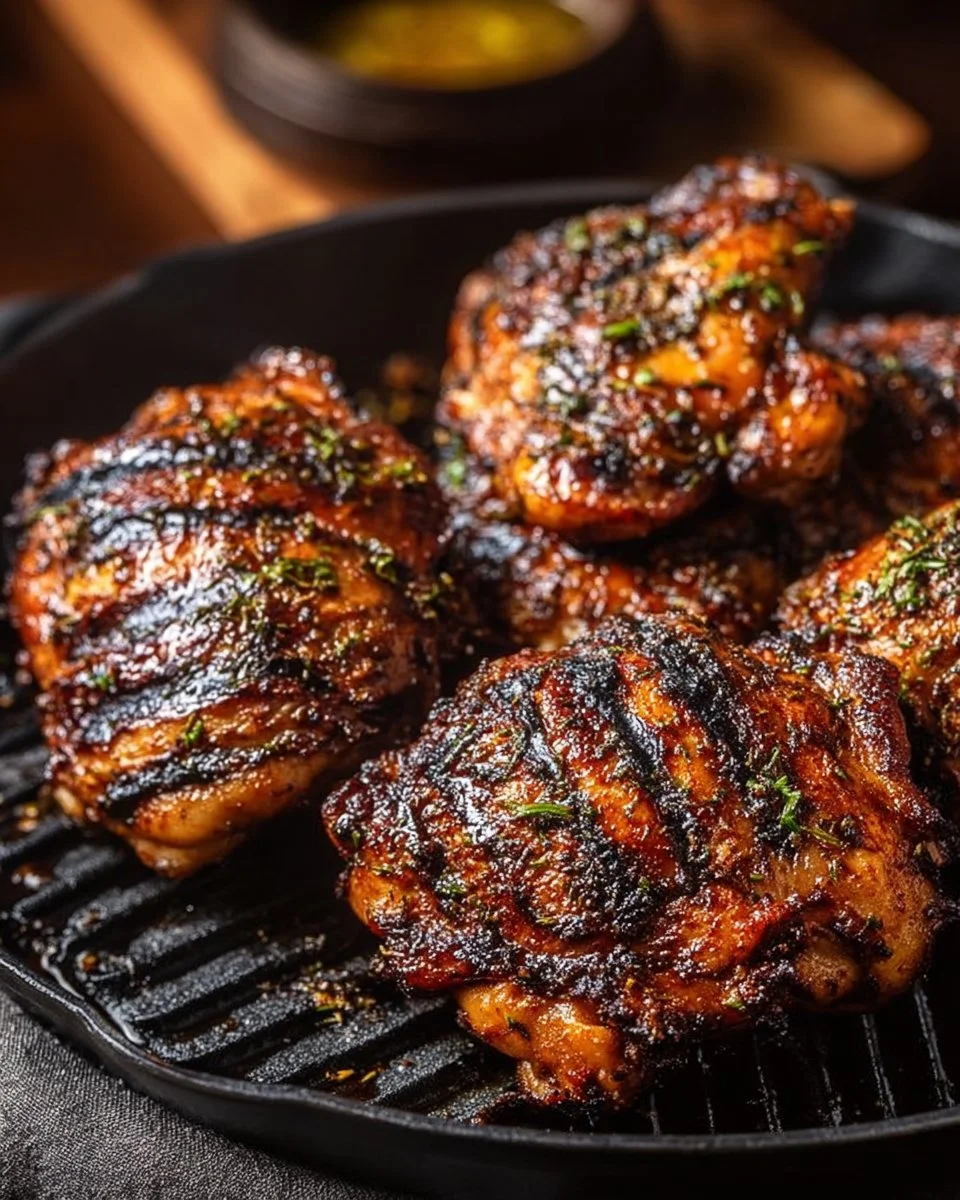 Quick Jamaican jerk chicken thighs grilled to perfection with spices