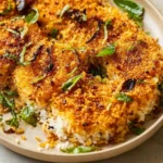 Crispy Persian Rice (Tahdig) served with spiced golden chickpeas