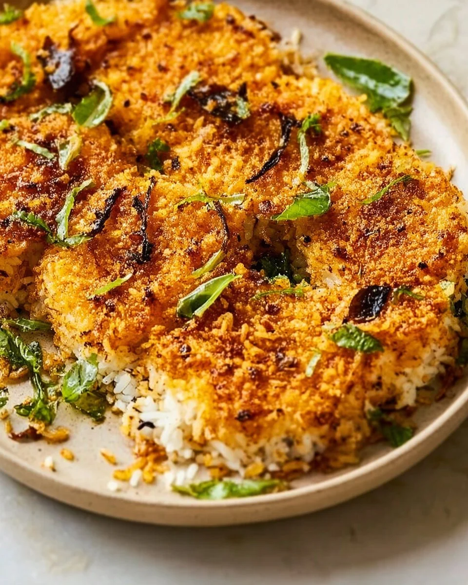 Crispy Persian Rice (Tahdig) served with spiced golden chickpeas