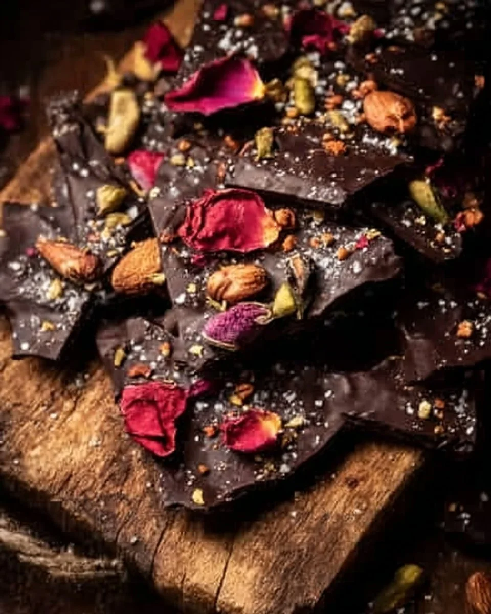 Dark chocolate banana bark topped with puffed quinoa, showcasing a delicious snack.