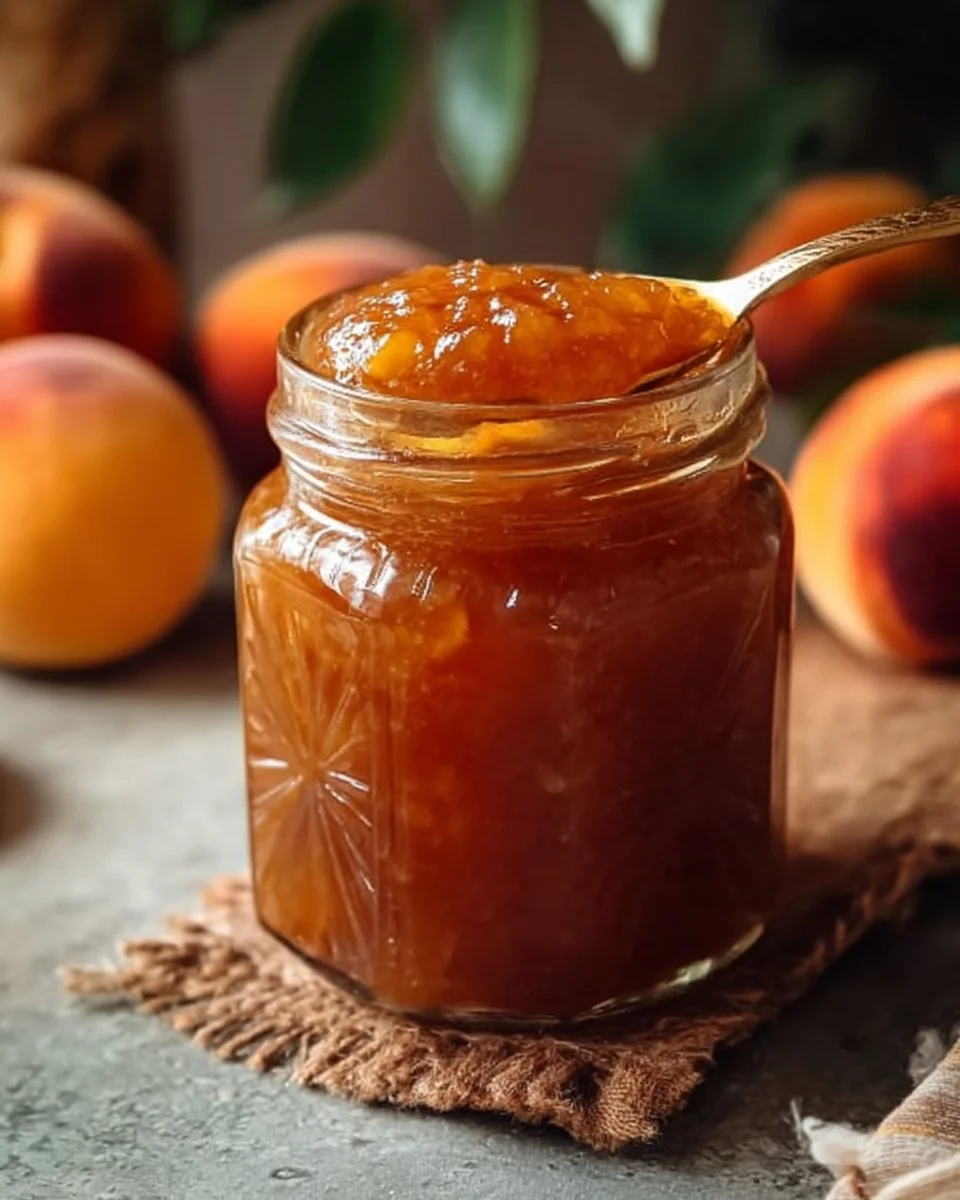 Jar of homemade peach jam made from fresh peaches