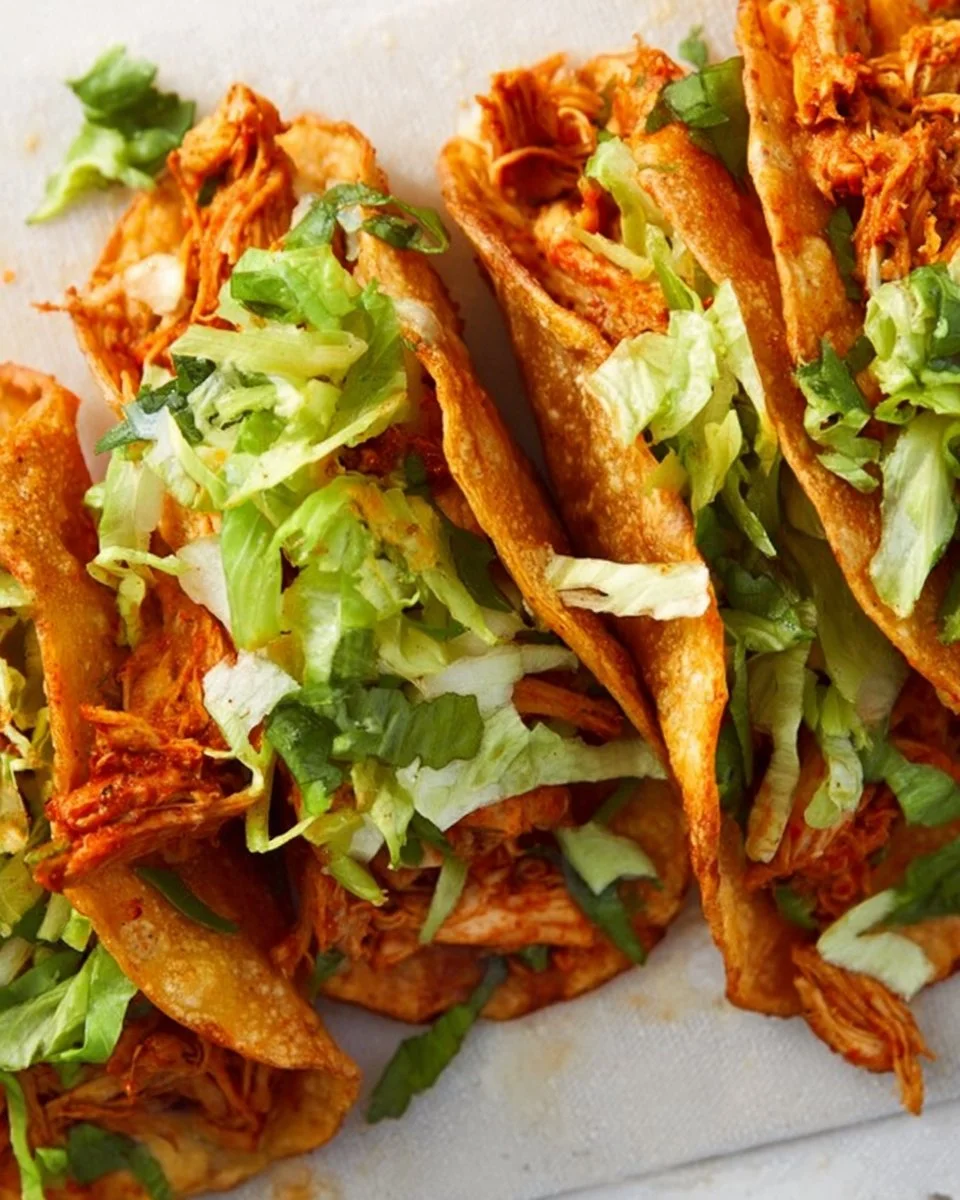 No-Fry Crispy Baked Chicken Tacos served with fresh toppings