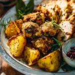 Sheet pan pesto chicken with lemon butter potatoes and whipped feta