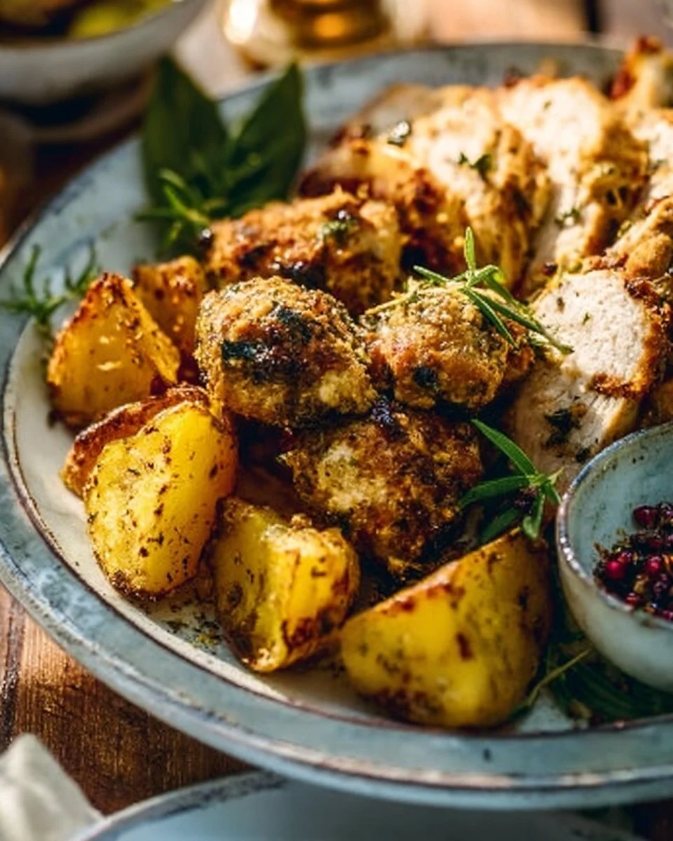 Sheet pan pesto chicken with lemon butter potatoes and whipped feta
