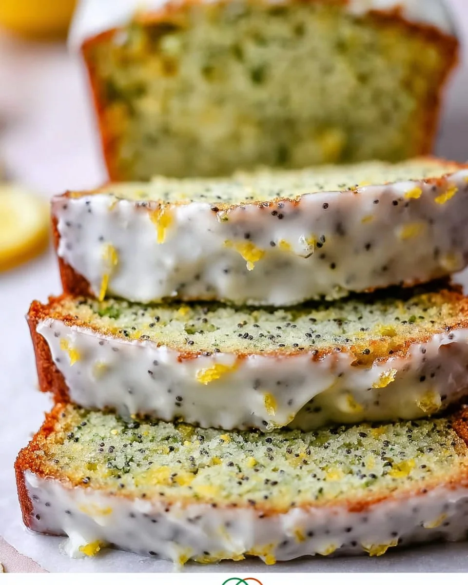 Slice of easy lemon poppy seed zucchini bread on a plate