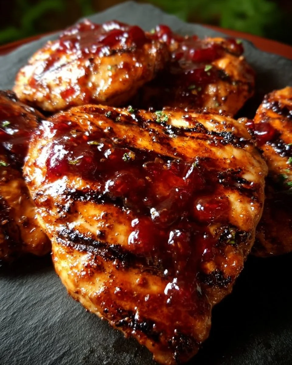 Grilled chicken thighs marinated in Cherry Dr Pepper on a barbecue grill