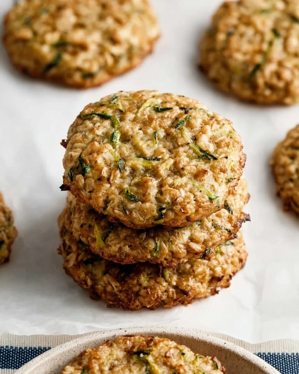 Healthy zucchini oatmeal cookies on a wooden table.