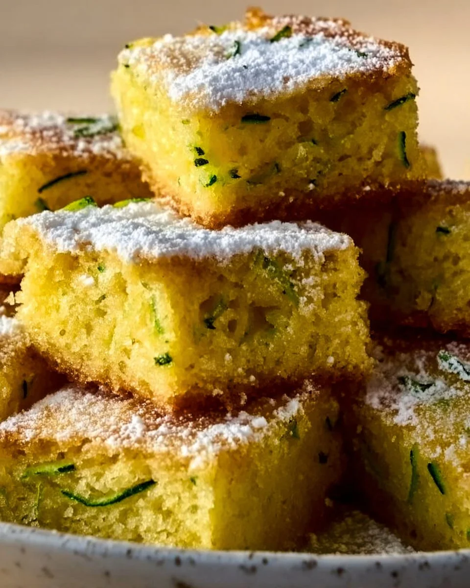 Lemon zucchini bars topped with a light glaze