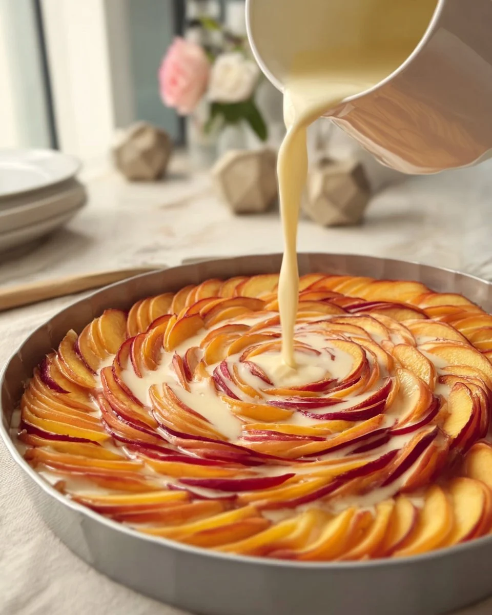 Delicious Peach Fillo Crinkle Pie with flaky crust and fresh peaches