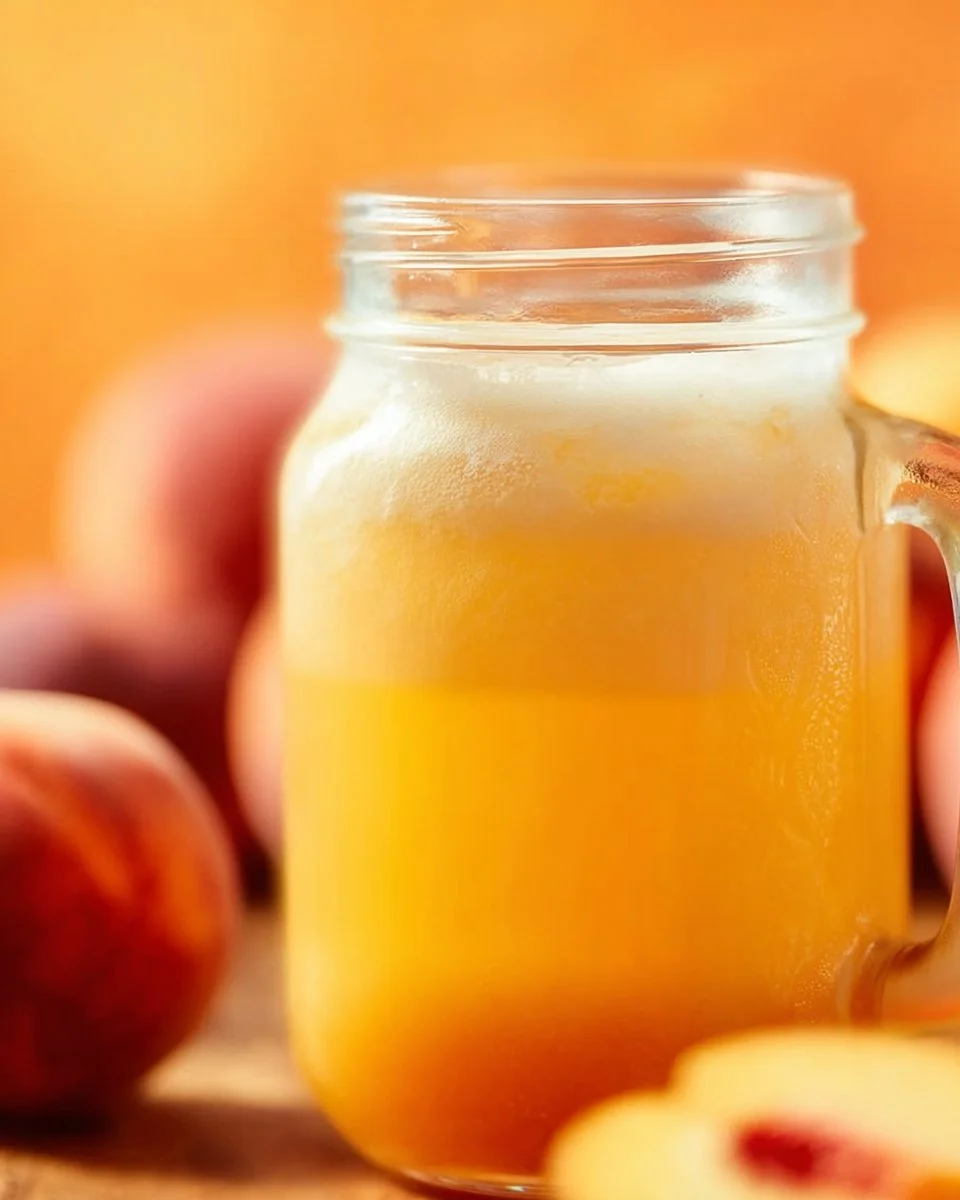 Delicious homemade Peach Lemonade garnished with fresh peaches and mint