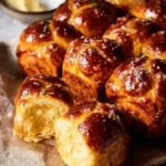 Freshly baked salted honey butter cheddar brioche rolls on a rustic wooden table.