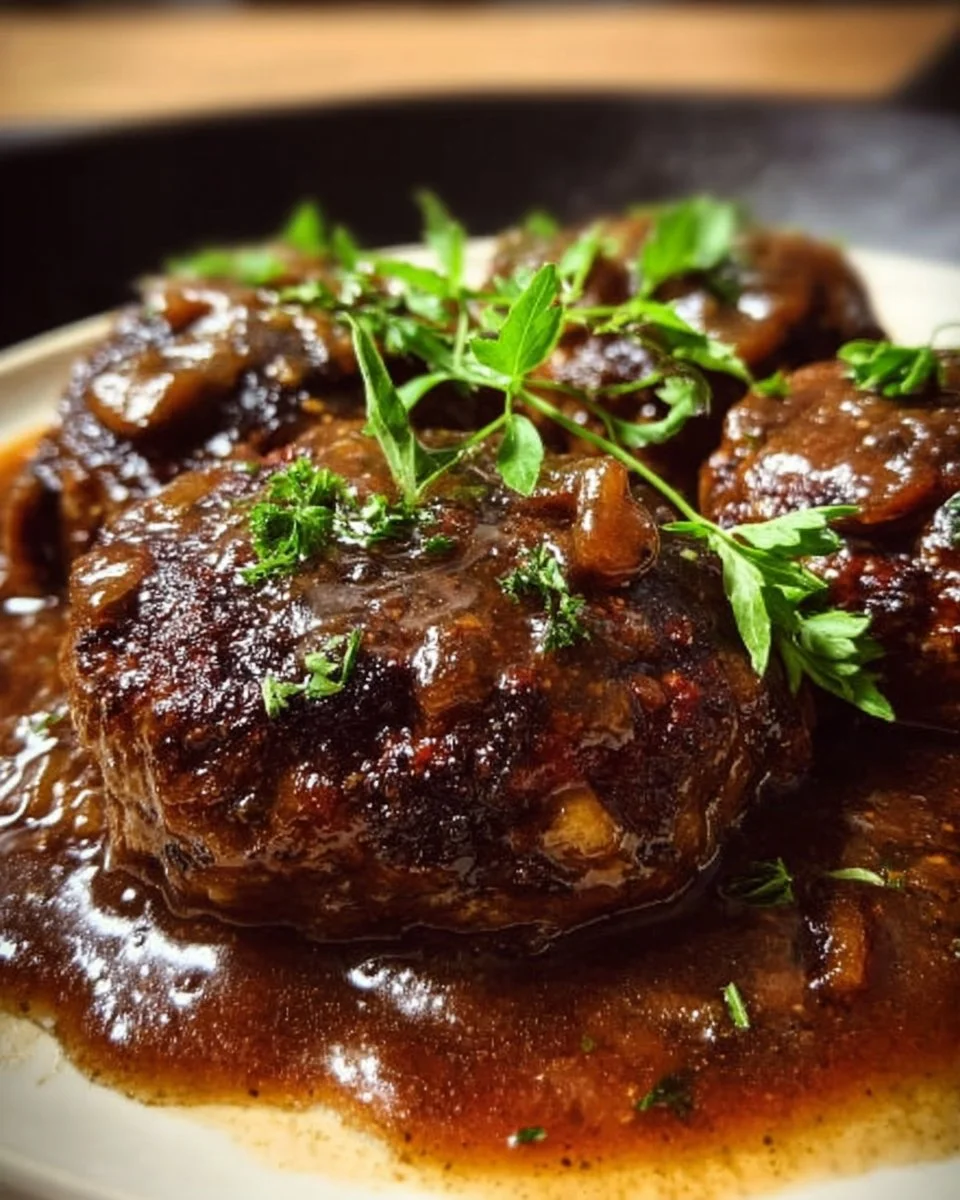 Deliciously cooked Simple Salisbury Steak served with gravy