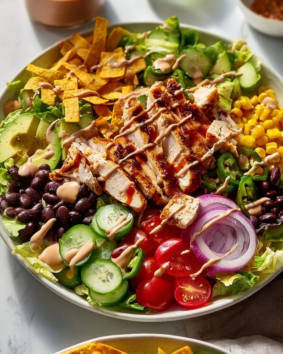 BBQ Chicken Salad with ranch dressing and fresh vegetables