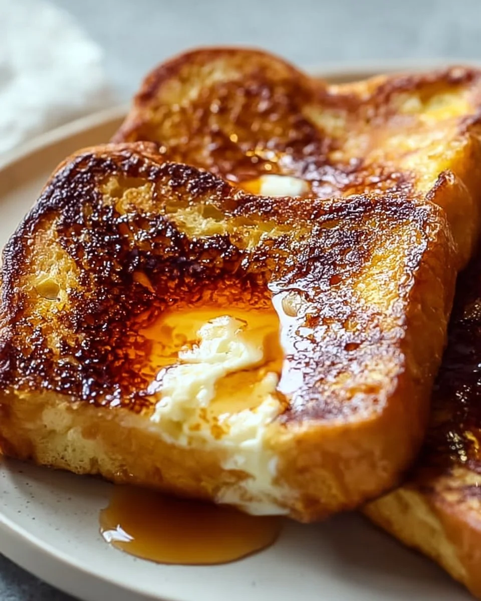 Delicious Crème Brûlée French Toast topped with caramelized sugar