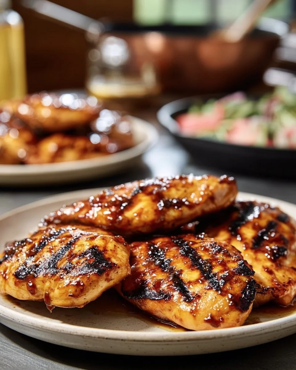 Delicious Asian grilled chicken garnished with herbs and served on a plate